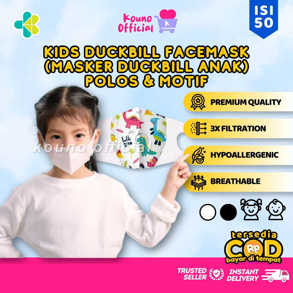 ✅COD MASKER DUCKBILL CAREION KIDS / ANAK-ANAK 3 PLY / 3 LAPIS ISI 25 - 50 PCS - WARNA HITAM - PUTIH 