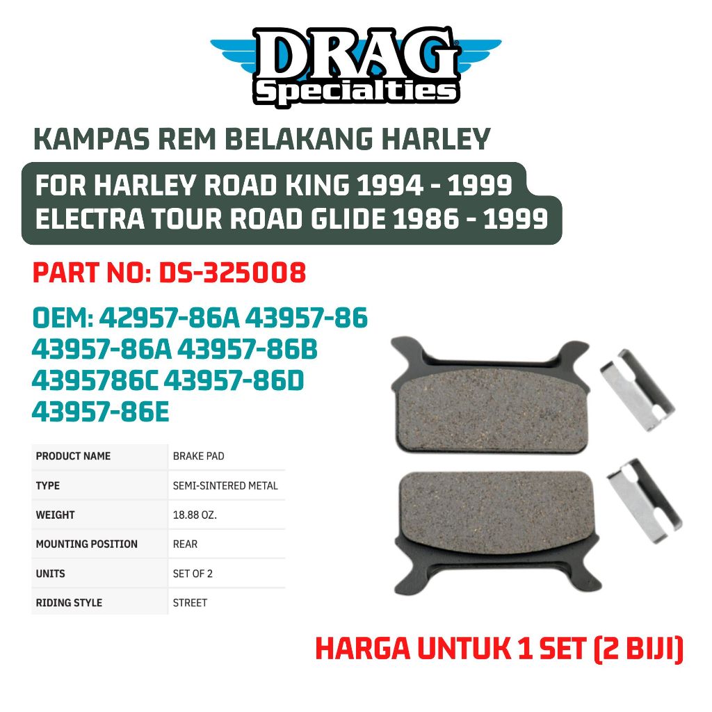 KAMPAS REM BELAKANG HARLEY ROAD KING 1994-1999 ELECTRA TOUR ROAD GLIDE 1986-1999 DS-325008 OEM 42957