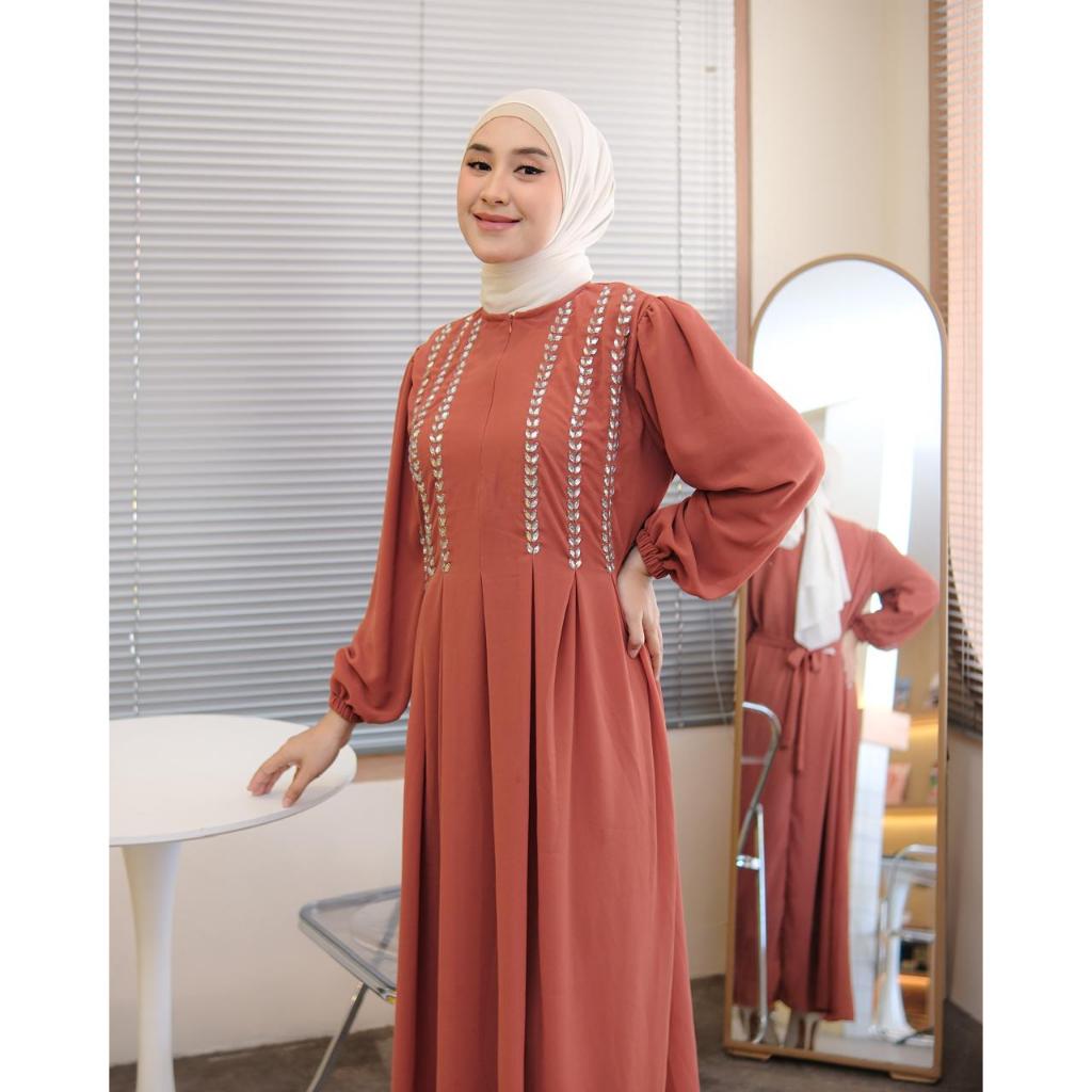 Femi Dress Gamis Pesta Mewah Elegant Berkelas Maxi Baju Dress Kondangan Polos Mix Payet manik manik