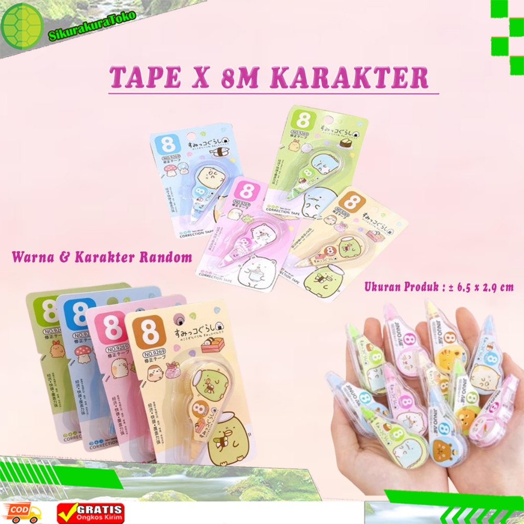 

(SDA) Tape X Karakter Lucu 8 M Stipo Kertas Penghapus Pena Tip-ex Kertas Mini Correction Tipe Students Stationary School Supplies 8M Multiple Color