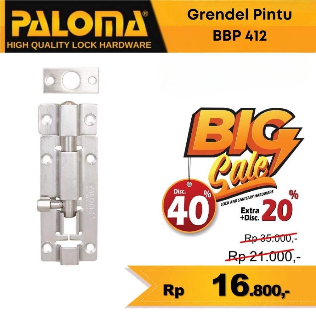 Grendel Stainless Barrel Bolt Paloma BBP 411 Lisbon 2 Inch Kunci Selot Jendela & Pintu