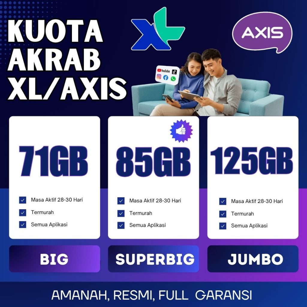 Voucher Kuota Data XL / AXIS Murah 30 Hari Full Kuota Utama