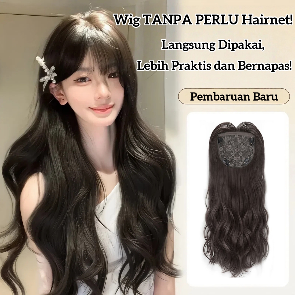Wig TANPA PERLU Hairnet Poni palsu korea Rambut palsu wanita jepit Hair clip curly panjang Wig daily