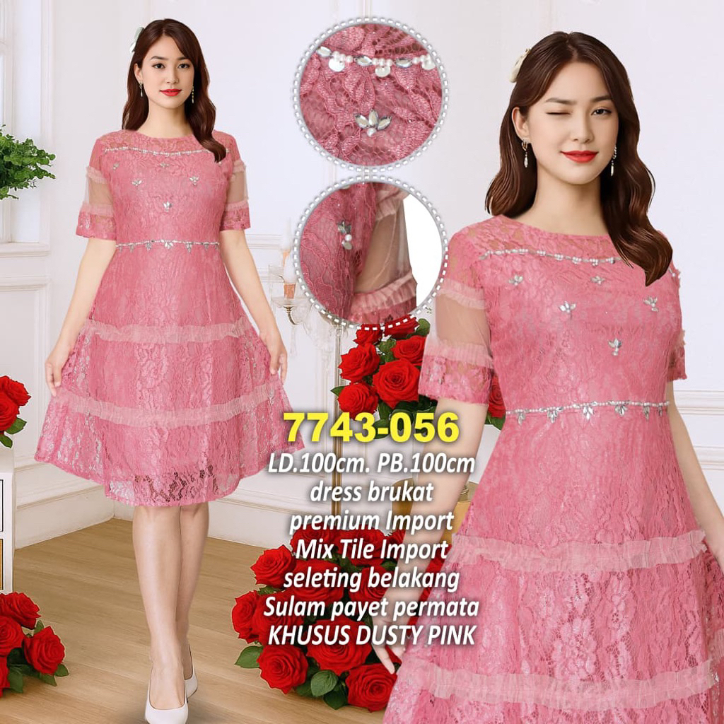 COD DRESS PESTA BAJU NATAL 7743 khusus dusty pink