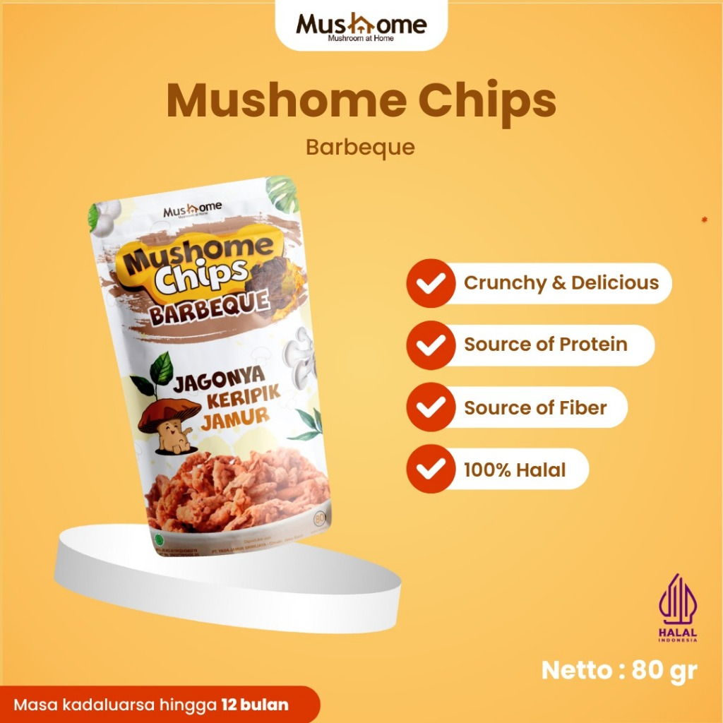

Keripik Jamur Rasa Barbeque - Mushome Chips - Kaya Serat & Sumber Protein