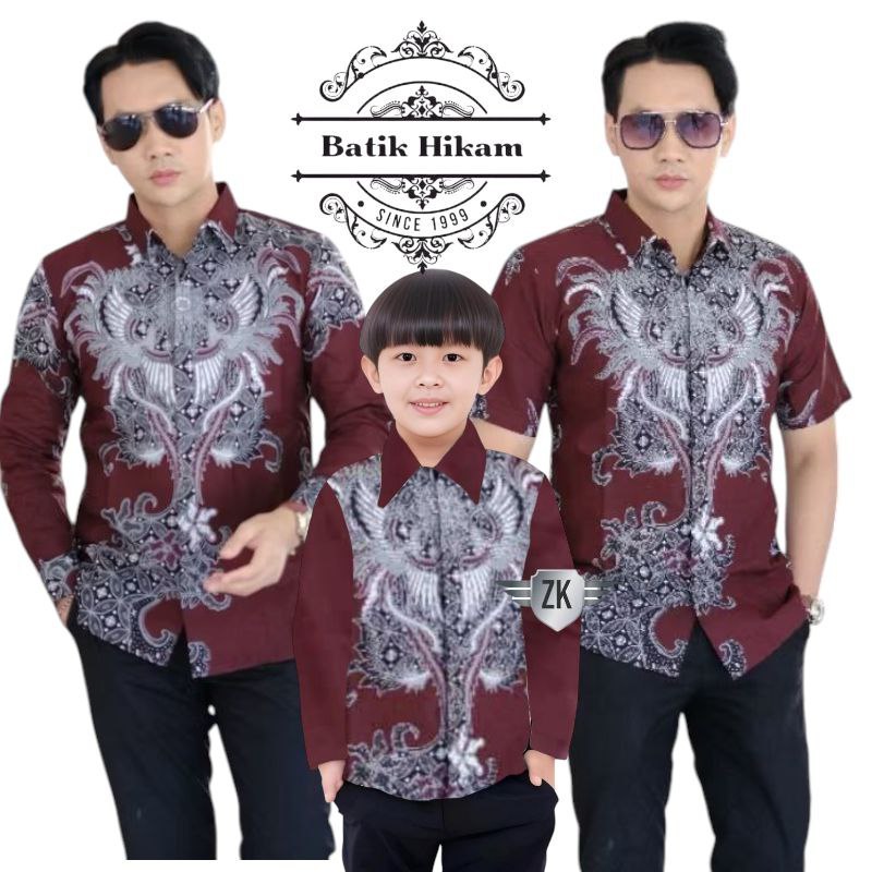 Batik Hikam-Kemeja Batik Couple Ayah anak Motif Rahwana Maroon-Batik Couple Ayah dan anak Laki-Laki