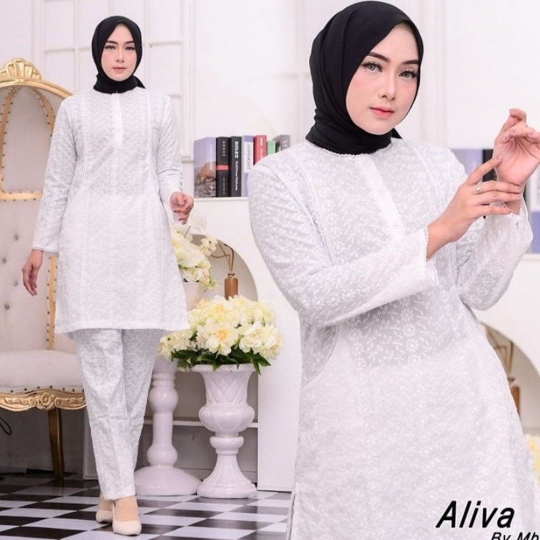 KODE U92X BAJU ATASAN TUNIK PUTIH BORDIRATASAN IHRAM PUTIHBAJU TUNIK PUTIH WANITA HAJI  UMROH