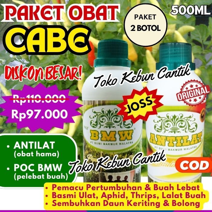 Paket Obat Tanaman Cabe Ampuh | POC BMW + Obat Hama Antilat | Pupuk Organik Pemacu Buah | Atasi Daun