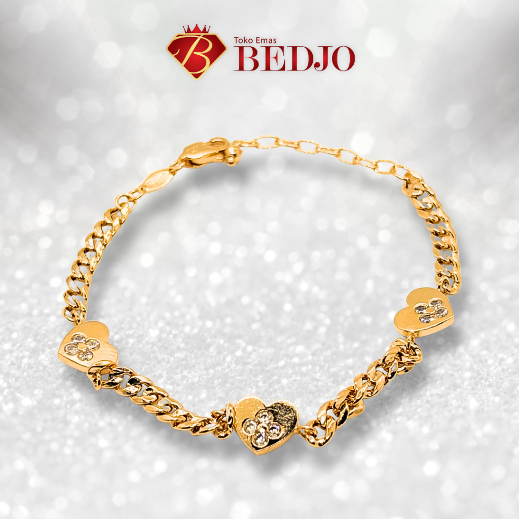 Gelang Emas Rantai 3 Cinta | Perhiasan Emas Gelang Rantai | Jewelry Gelang Rantai Motif Love Romanti