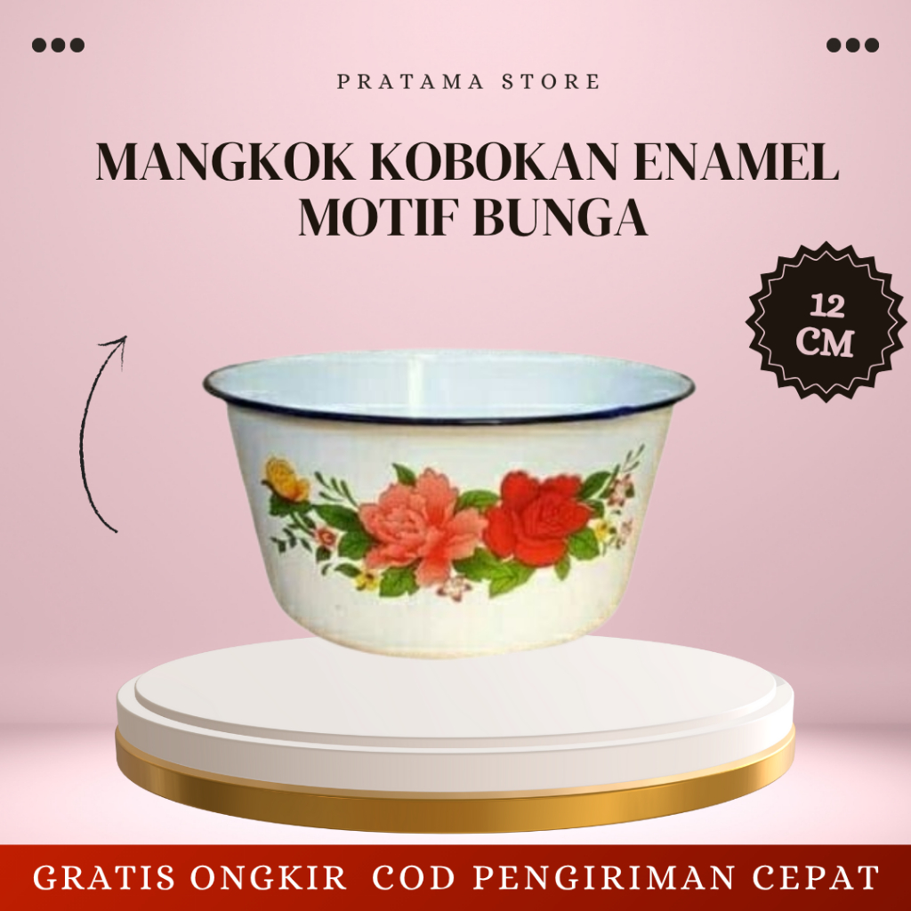 MANGKOK KOBOKAN ENAMEL MOTIF BUNGA