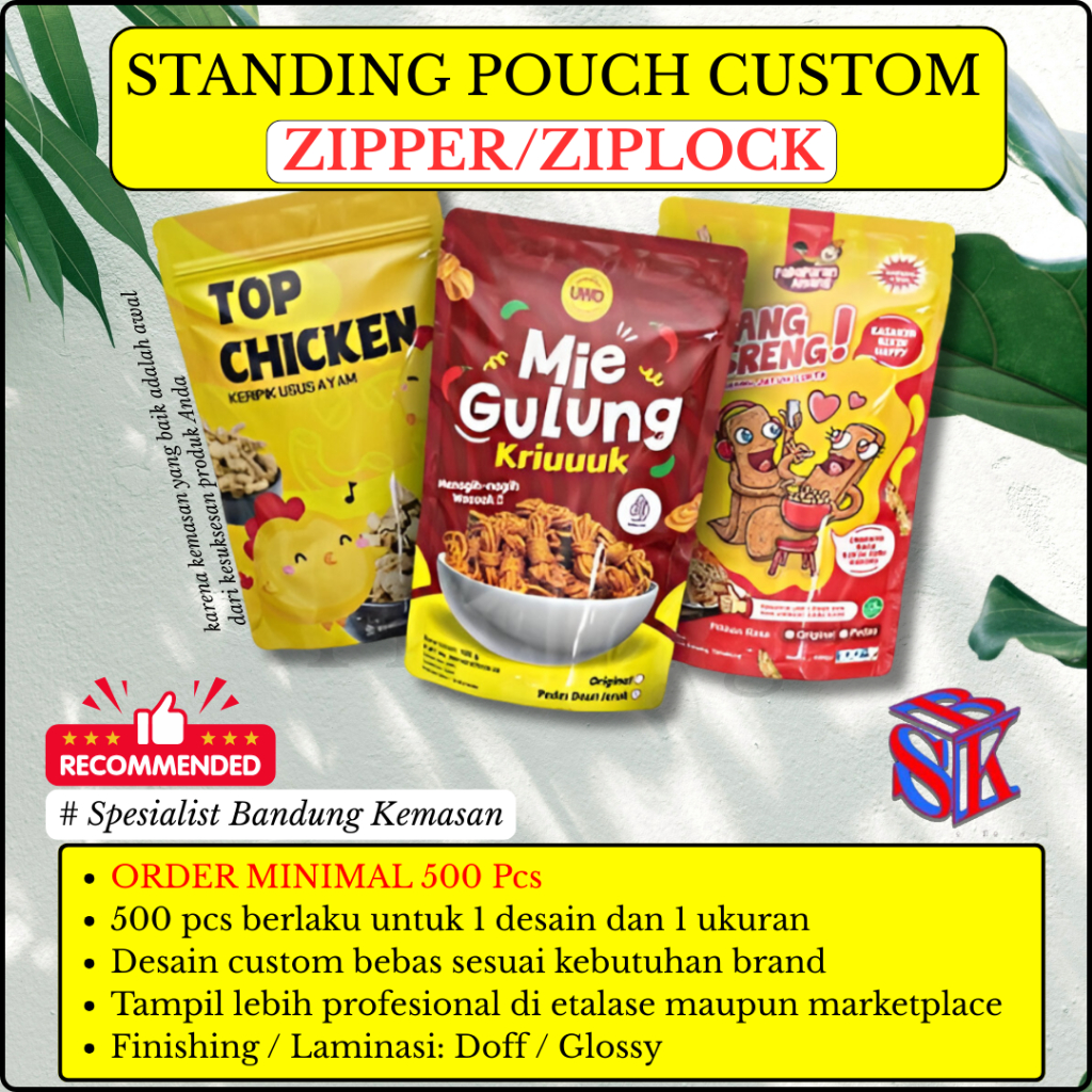 PACKAGING STANDING POUCH CUSTOM | ZIPPER/ZIPLOCK | PENGEMAS MAKANAN PRAKTIS, MODERN & HIGIENIS.