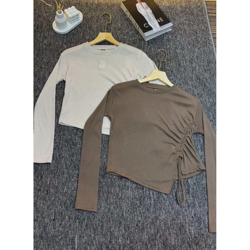 ERACLO Blouse Serut Samping Blouse Rib Knit Atasan Rib Blouse Serut Atasan Wanita