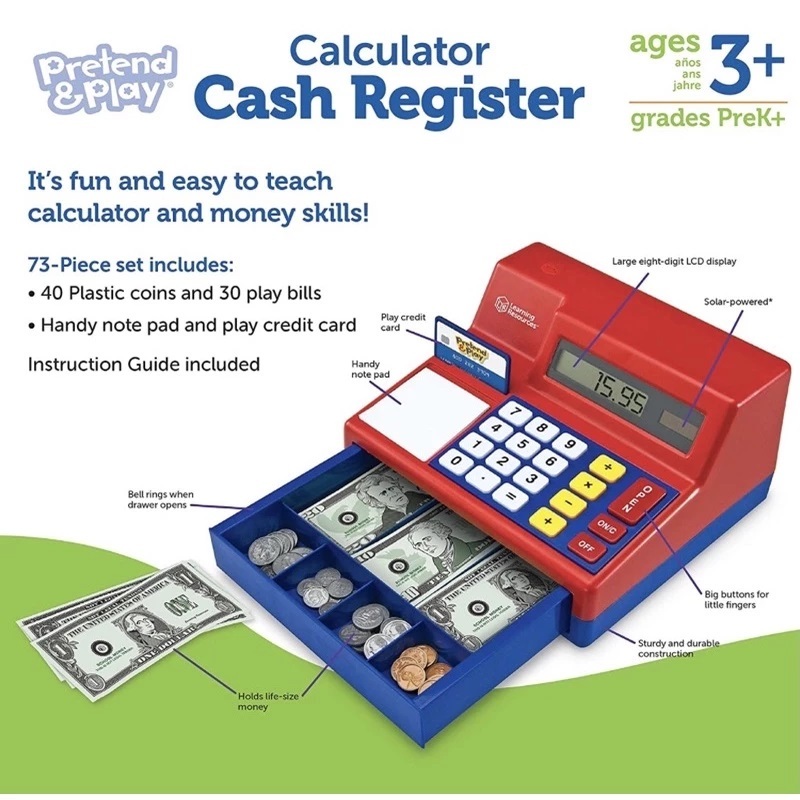 

Ready Learning Resources Pretend and Play Calculator Cash Register | Mathematic education toys