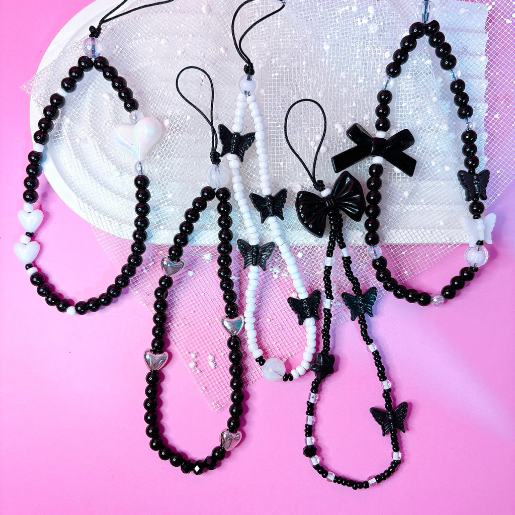 COD Gantungan HP Hitam / Strap Black / Strap Hitam Putih / Lanyard HP Estetik / Strap HP Lucu / Phon