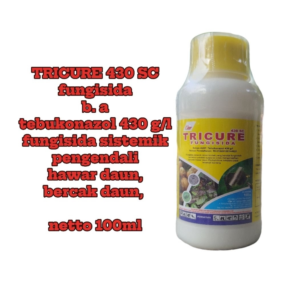 fungisida TRICURE 430sc. netto 100ml. b.a tebukonazol 430g/l.sasaran potong leher padi, lodoh bawang