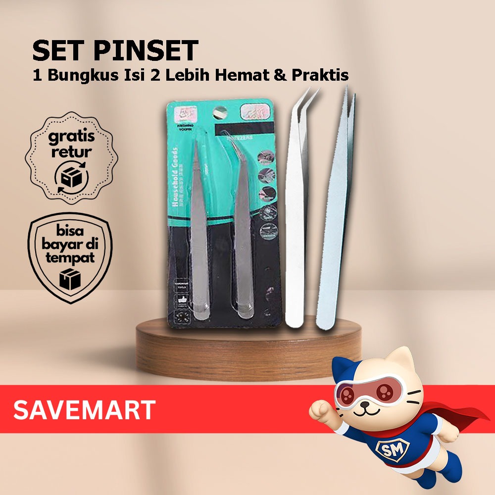 Set Pinset Stainless Steel 1 Paket Isi 2 Multifungsi Pinset Kombinasi Awet Set Pinset Serbaguna Hema