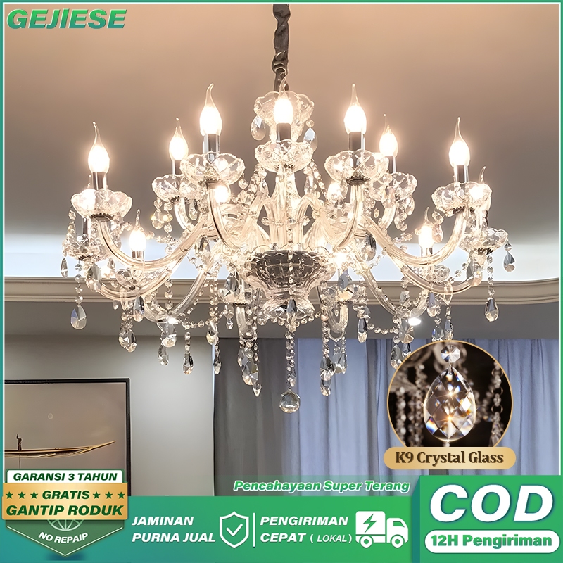 100% Kristal Lampu Gantung Kristal Mewah Gratis Bola Lampu 6/8LED Lampu Gantung Ruang Tamu/Pelaminan