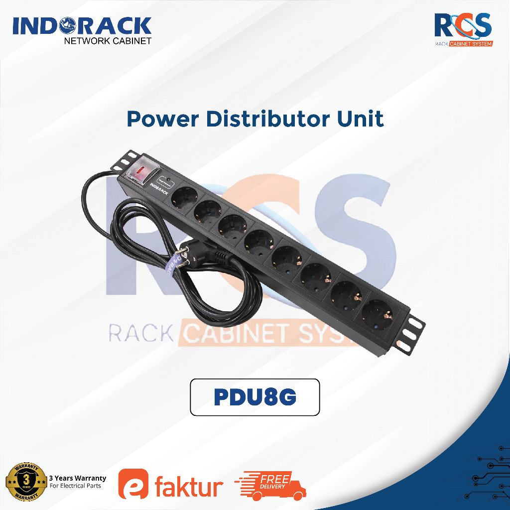 Indorack PDU 8 Outlet Germany Colokan 8 Slot PDU8G