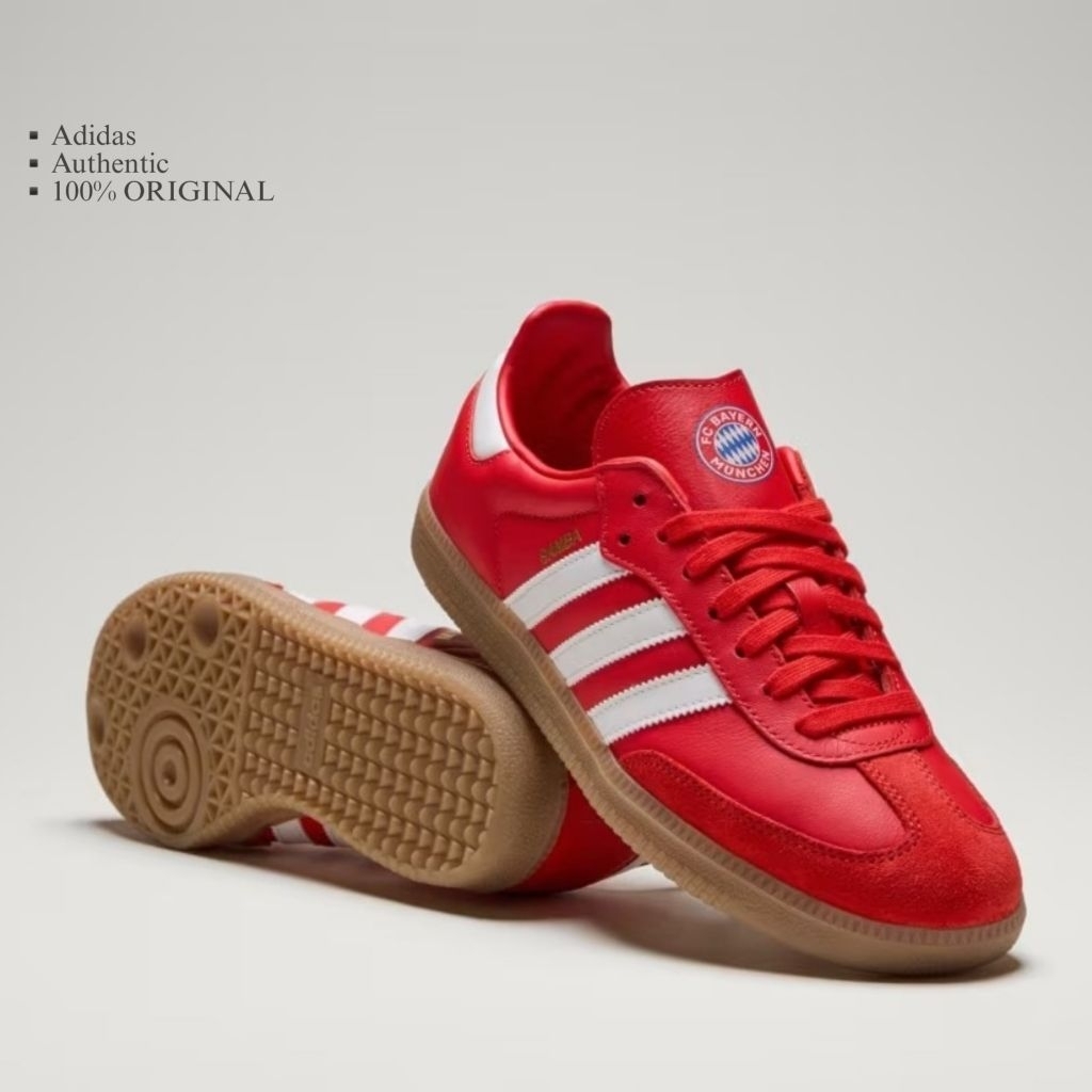 Adidas SAMBA FC BAYERN MUNICH Red Cloud White Sneakers Sepatu Pria Original