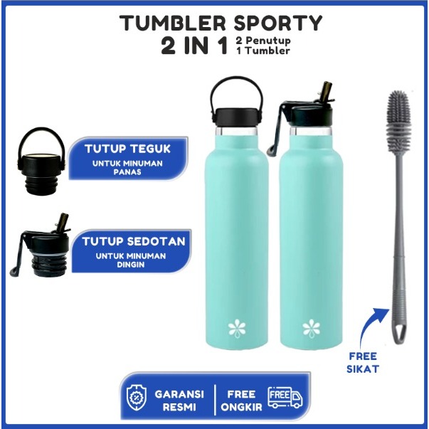 1Tumbler2 Penutup-Botol Minum 1 Liter Tumbler Stainless Vacuum Termos Tahan Panas Dingin 24 Jam