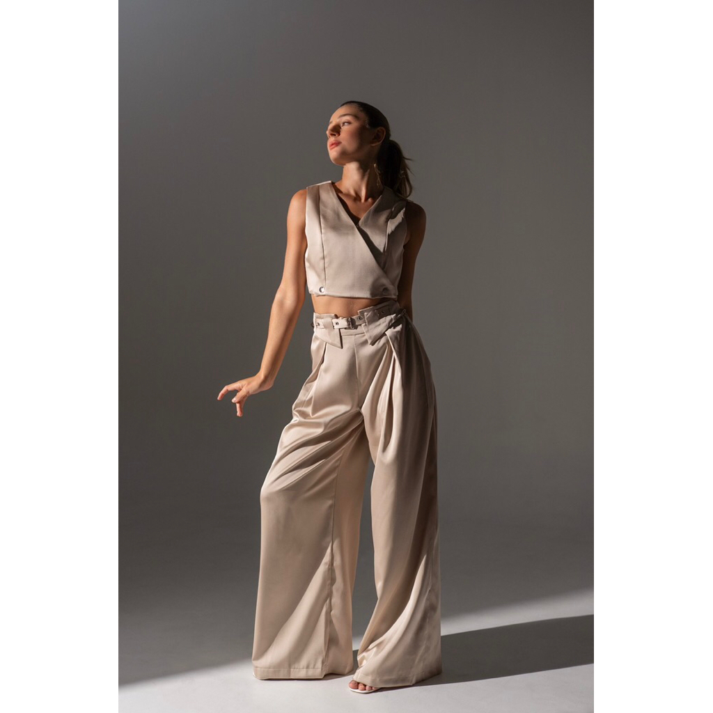 Bohema - Baju Atasan Celana Panjang Wanita Kekinian One Set -Cassandra Champagne