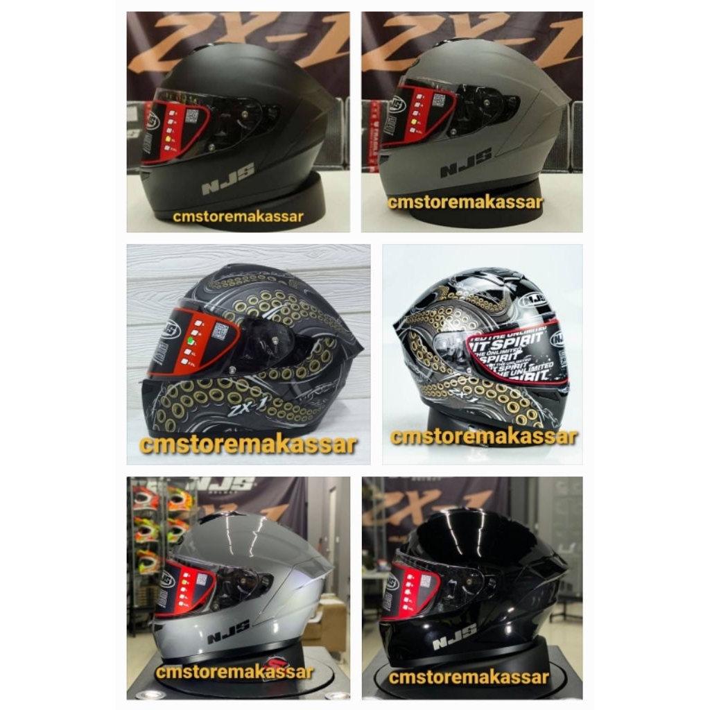 Helm NJS ZX1 Solid dan Motif Full Face Double Visor Barong Garuda Rush Black Doff SNI