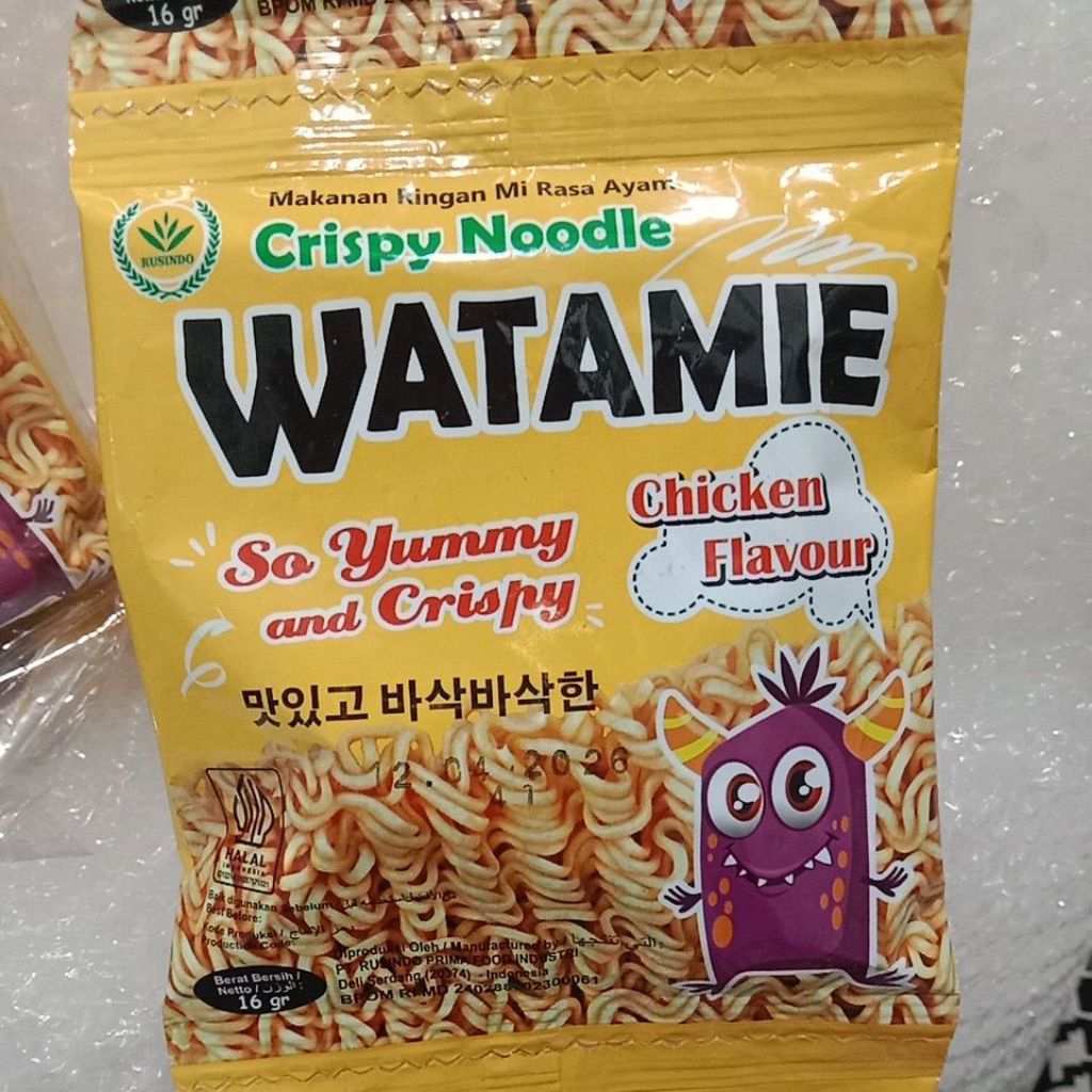 

WATAMIE CRISPY NODLE(isi10pcs/renceng)@ 16gr mie rasa ayam
