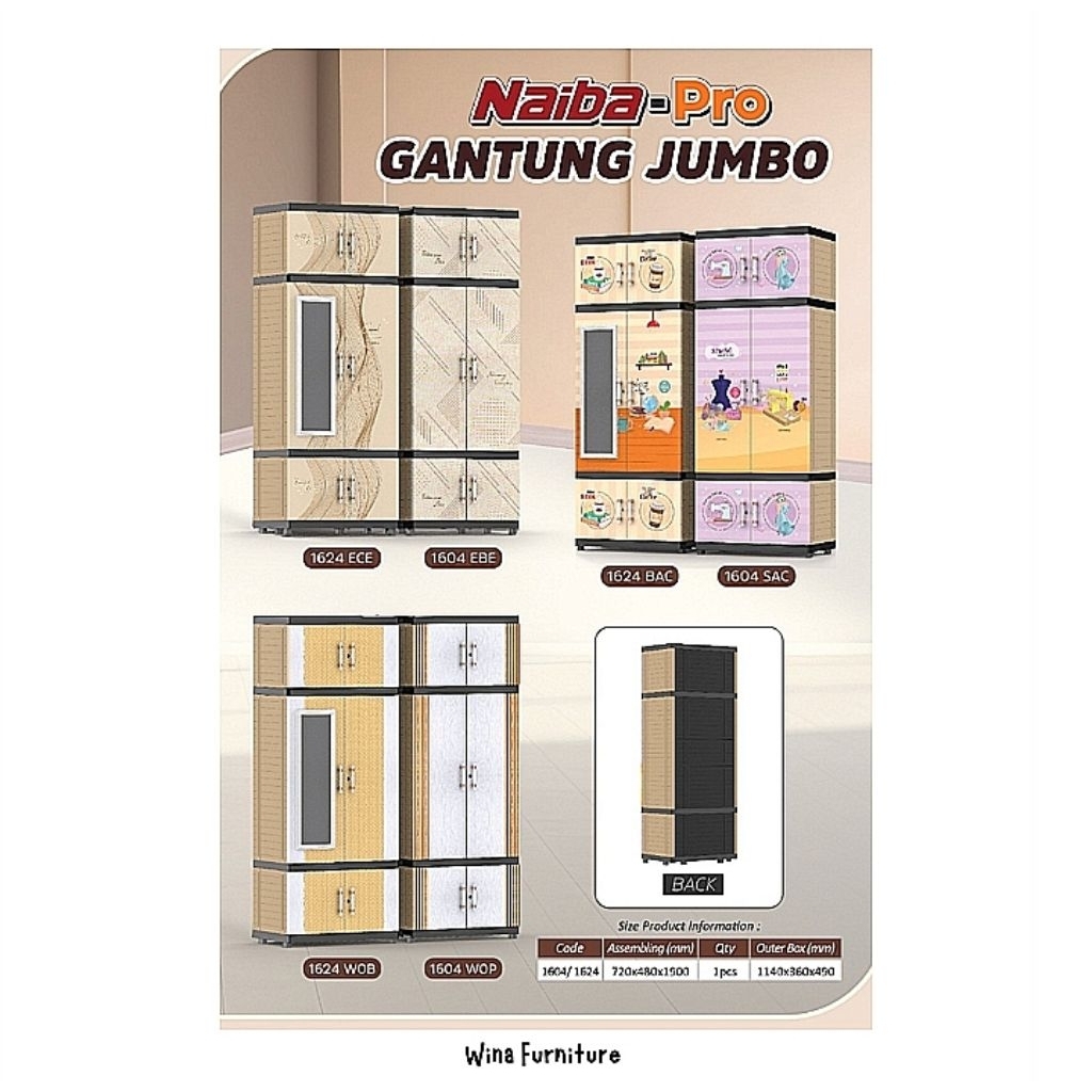 Lemari plastik Naiba - Lemari lucu cermin - Lemari pakaian cermin - Lemari 2 pintu - Naiba lemari - 