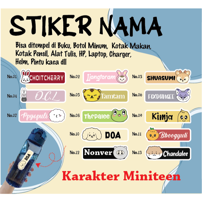 

STICKER LABEL NAMA KARAKTER MINITEEN CUSTOM SPIRITED AWAY STIKERCUSTOM PREMIUM MURAH LUCU BISA TEMPEL DI BUKU ALAT TULIS KOTAK PENSIL KOTAK MAKANAN BOTOL MINUM HELM KOPER LAPTOP HP PINTU KACA