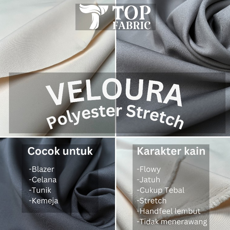 Kain Veloura Polyester Stretch untuk Blazer Celana Tunik 0,5 meter