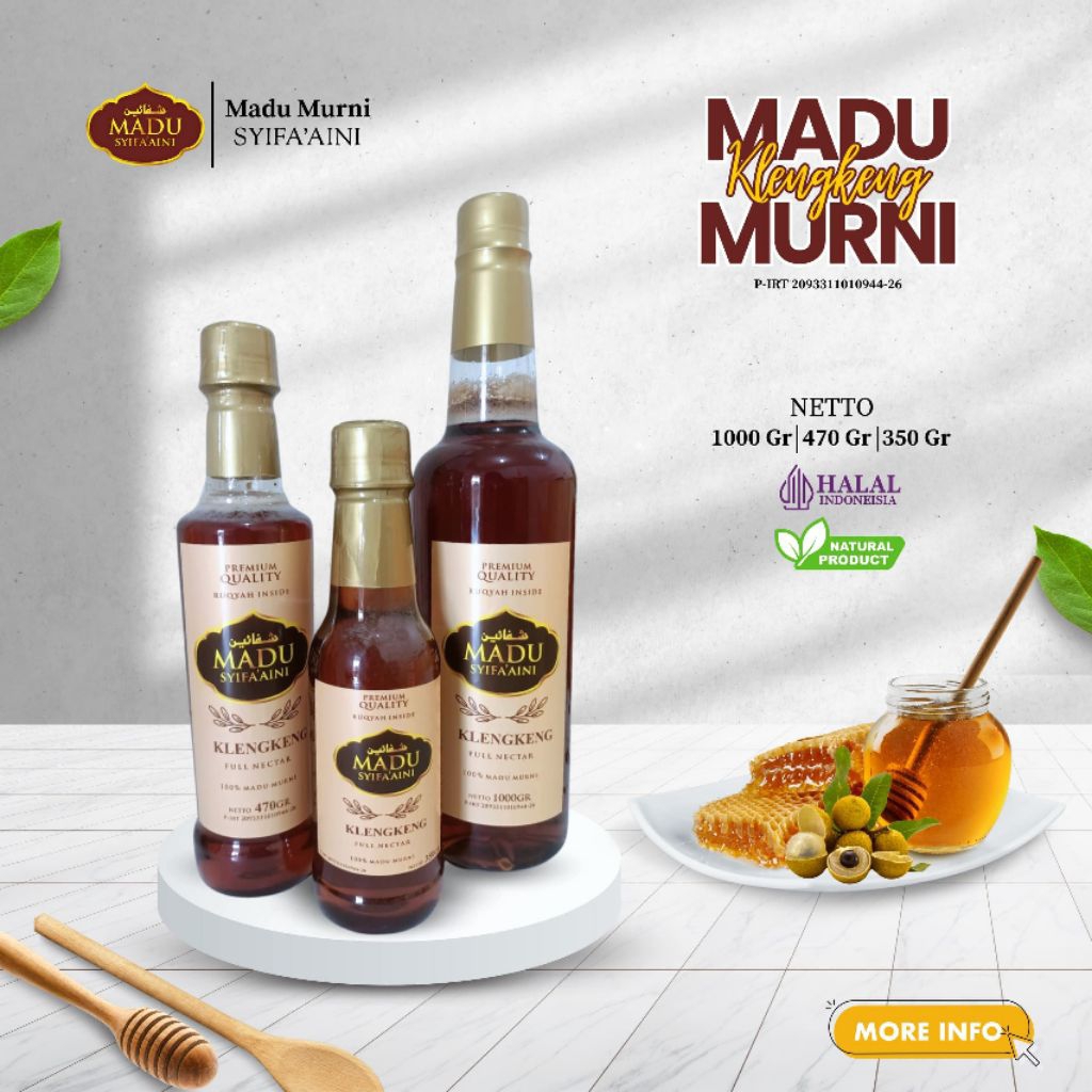 

Madu Nektar Bunga Klengkeng Syifa'aini Madu Mentah Murni Asli Raw Honey Kemasan Botol Plastik Bening