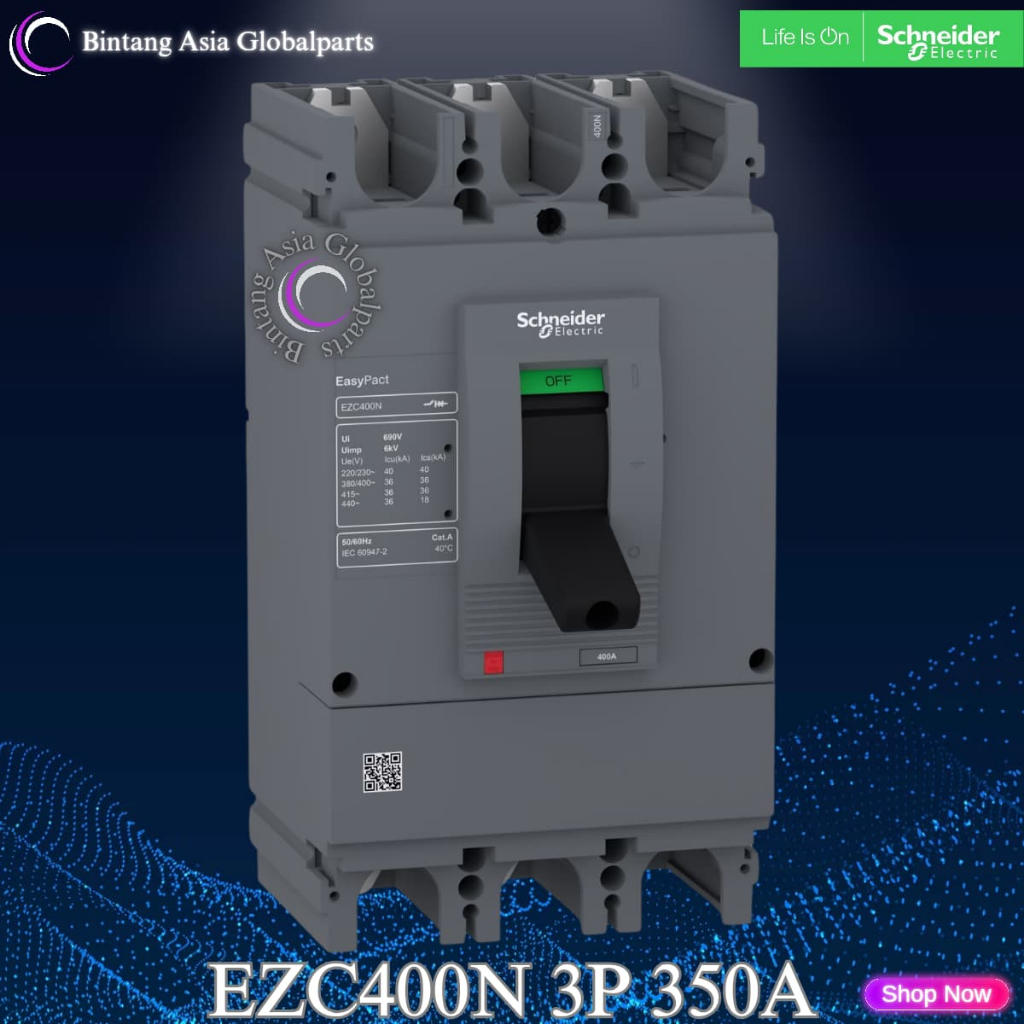 MCCB 3p 350a Schneider EZC400N Original / MCCB 3 Phase 350 Ampere EZC400N3350N / Breaker NSX 3 Pole 