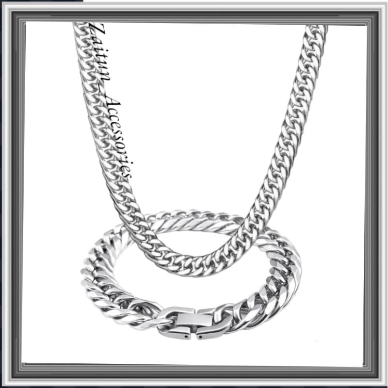 SATU PAKET/KALUNG PLUS GELANG RANTAI TITANIUM SISIK KLIP / KALUNG GELANG TITANIUM PRIA