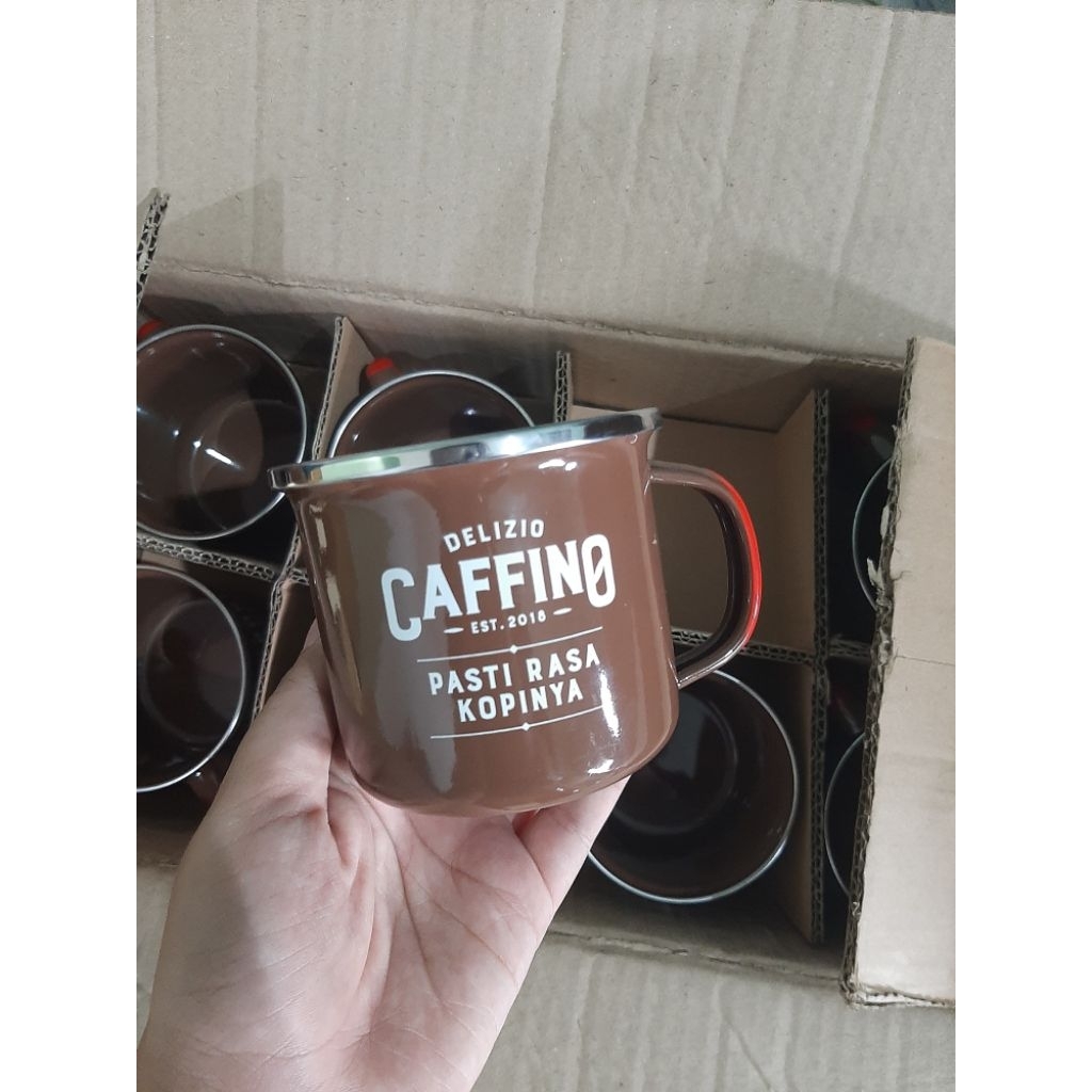 Mug Enamel 8cm Tanpa Tutup & Mug Enamel 12cm dengan Tutup Gelas Enamel Vintage