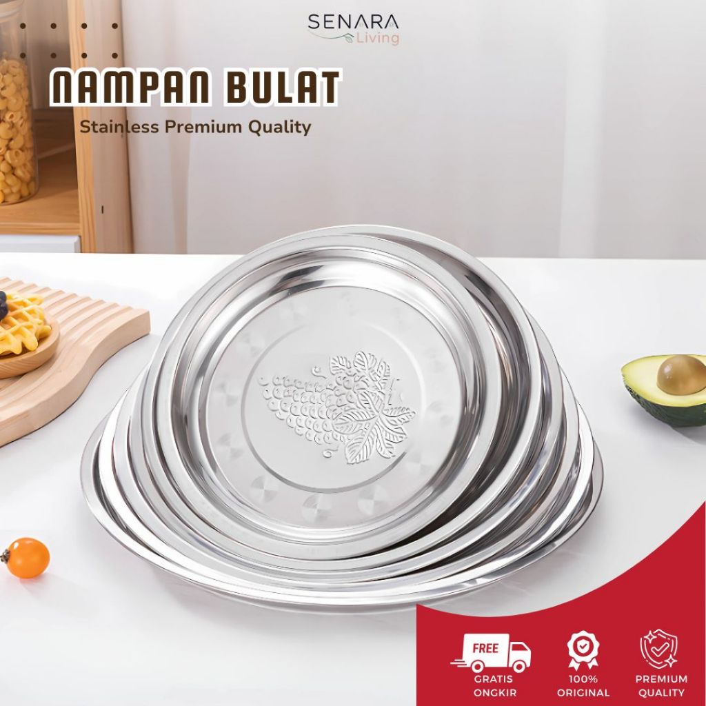 SENARA Living Nampan / Baki Bulat / Bundar Stainless Motif Buah Anggur 28 / 30 / 32 / 34 CM 187