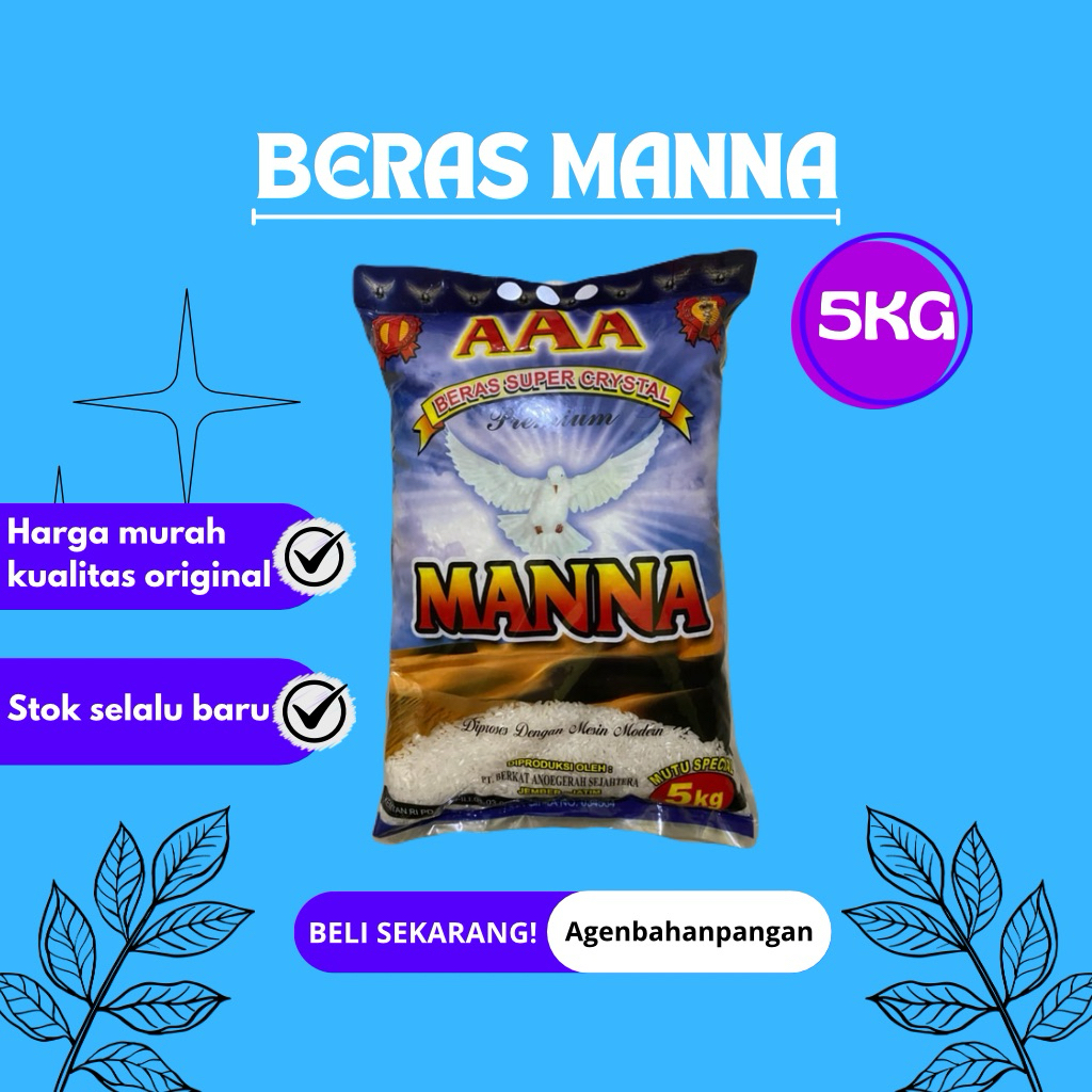 

Beras manna 5kg, original, wangi, bersih, pulen, premium