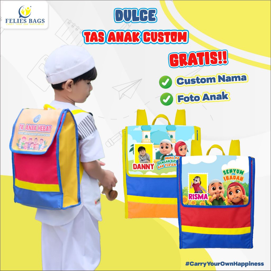 Tas Ransel Anak NUSSA RARA Custom Nama + Foto | Felies Bags Tas Anak Custom DULCE
