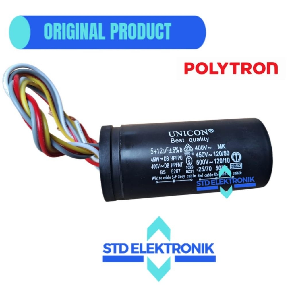 Capasitor mesin cuci POLYTRON 2 tabung - Kapasitor mesin cuci dua tabung POLYTRON kabel 4 - Kapasito