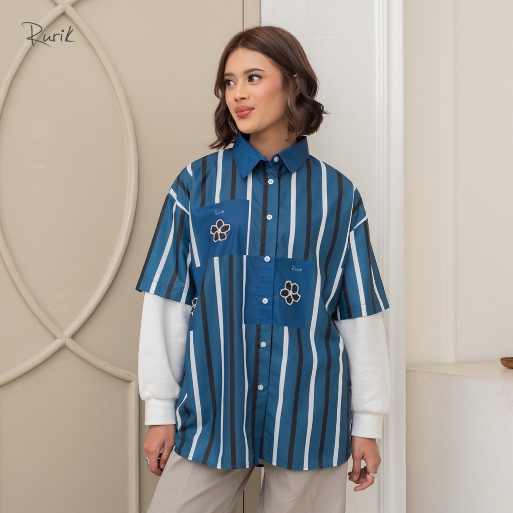 Rurik Deema Print Shirt Kemeja Wanita Printing Oversize