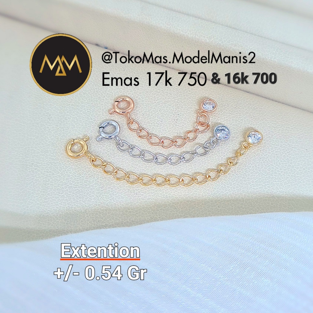 Extention emas gelang kalung rantai penyambung emas putih rosegold kuning 750/700 kadar 17k/16k