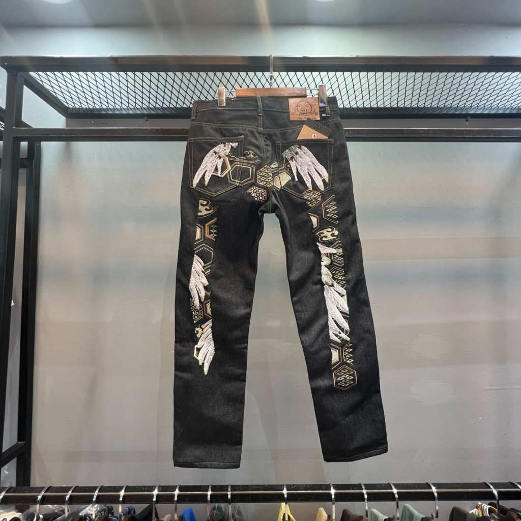 Celana Jeans Pria EVISU Dacck Wings Embroidery Denim Jeans PM