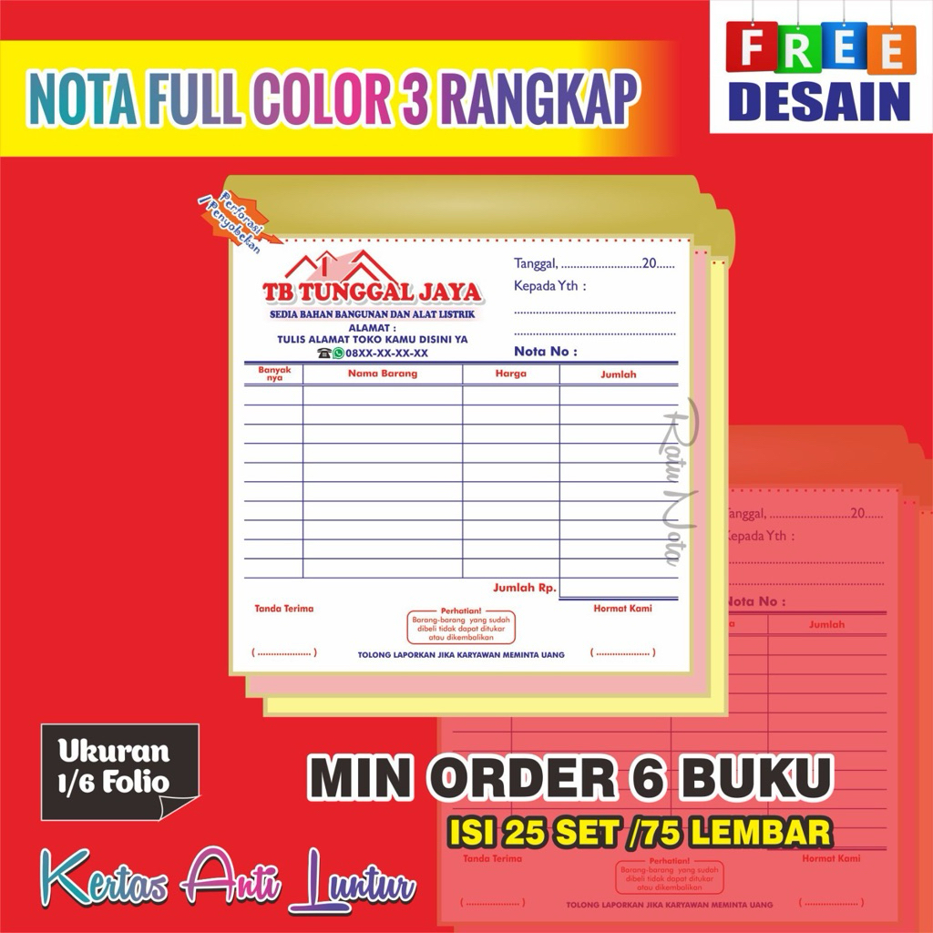 

NOTA 1/6 FULL COLOR CUSTOM FREE DESAIN 3 RANGKAP
