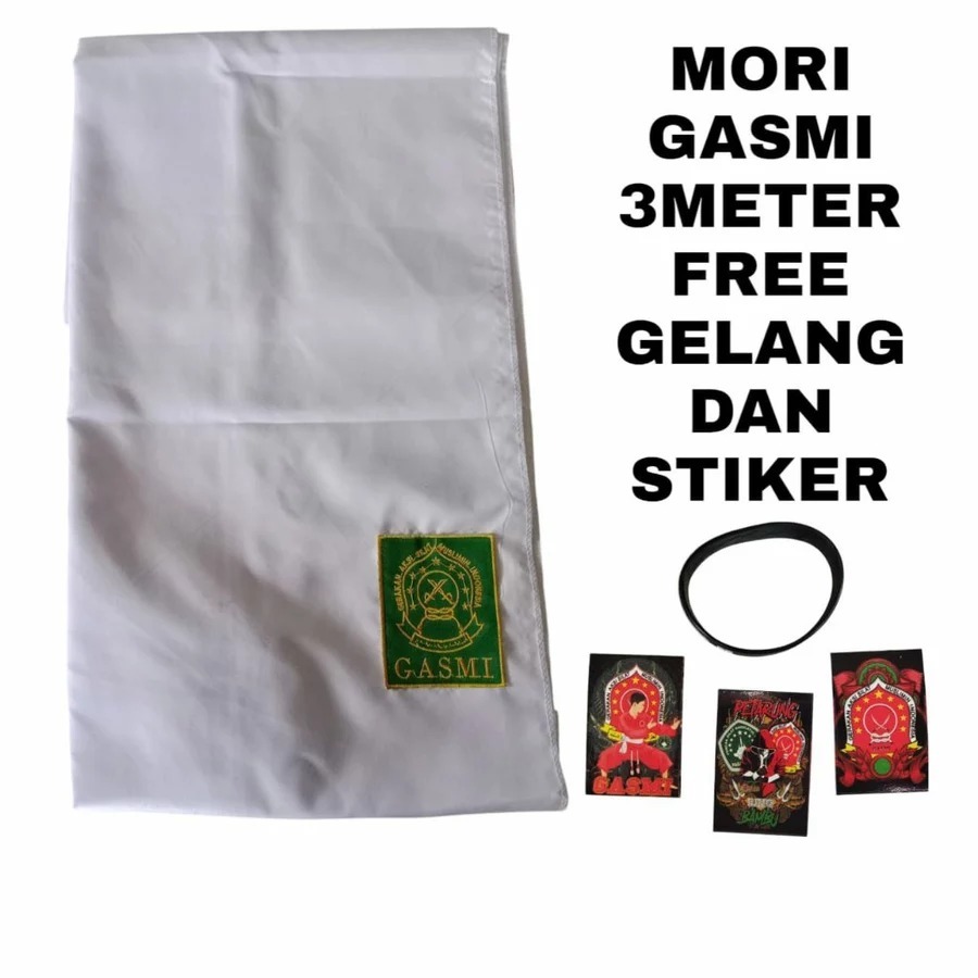 Sabuk Mori Warga Pencak Silat Gasmi Selendang Putih Panjang 3 Meter free Gelang dan Stiker
