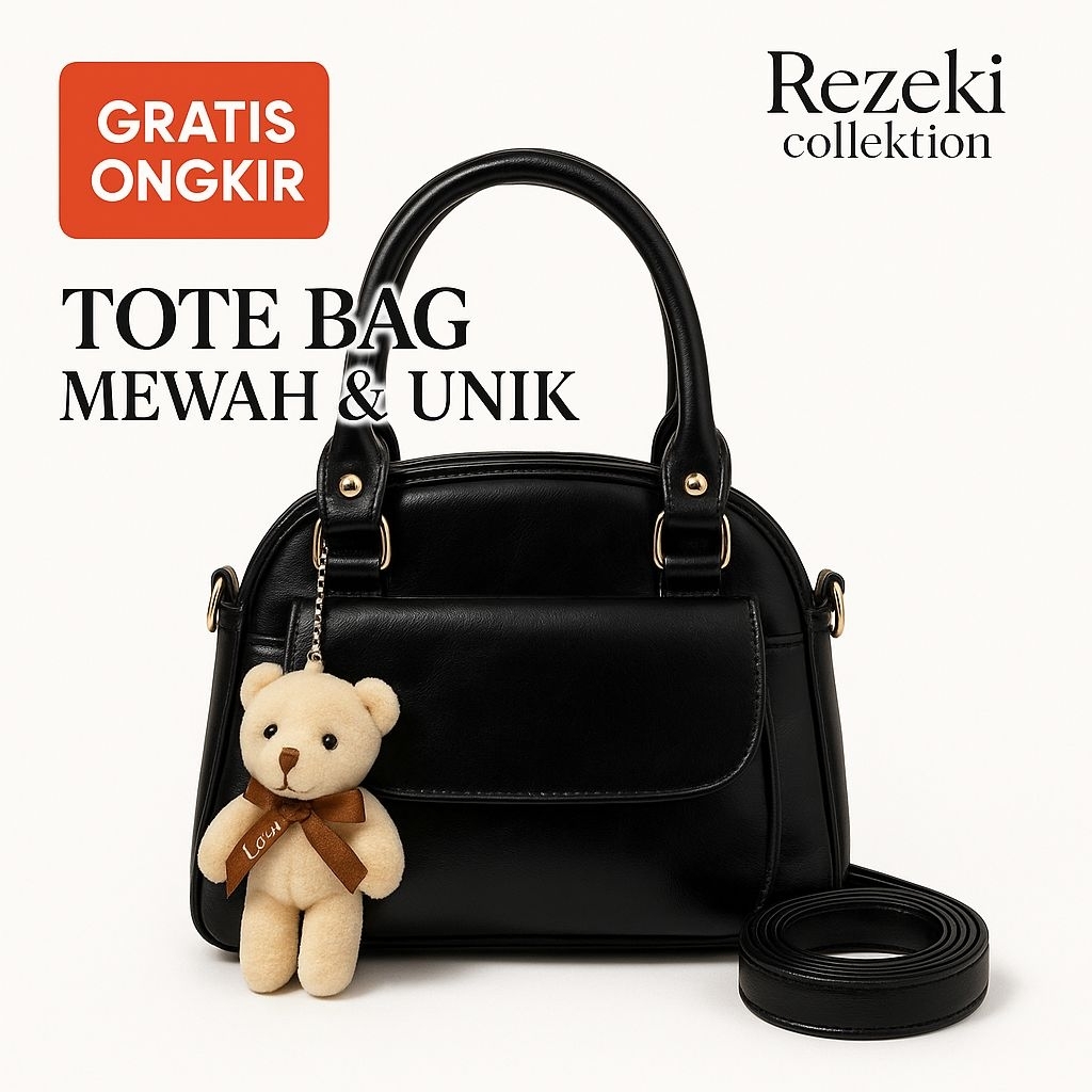 Tas Selempang Wanita Slingbag Shoulder Bag Hitam Rezeki Collektion Kulit Sintetis Size 10x7x3 Cm