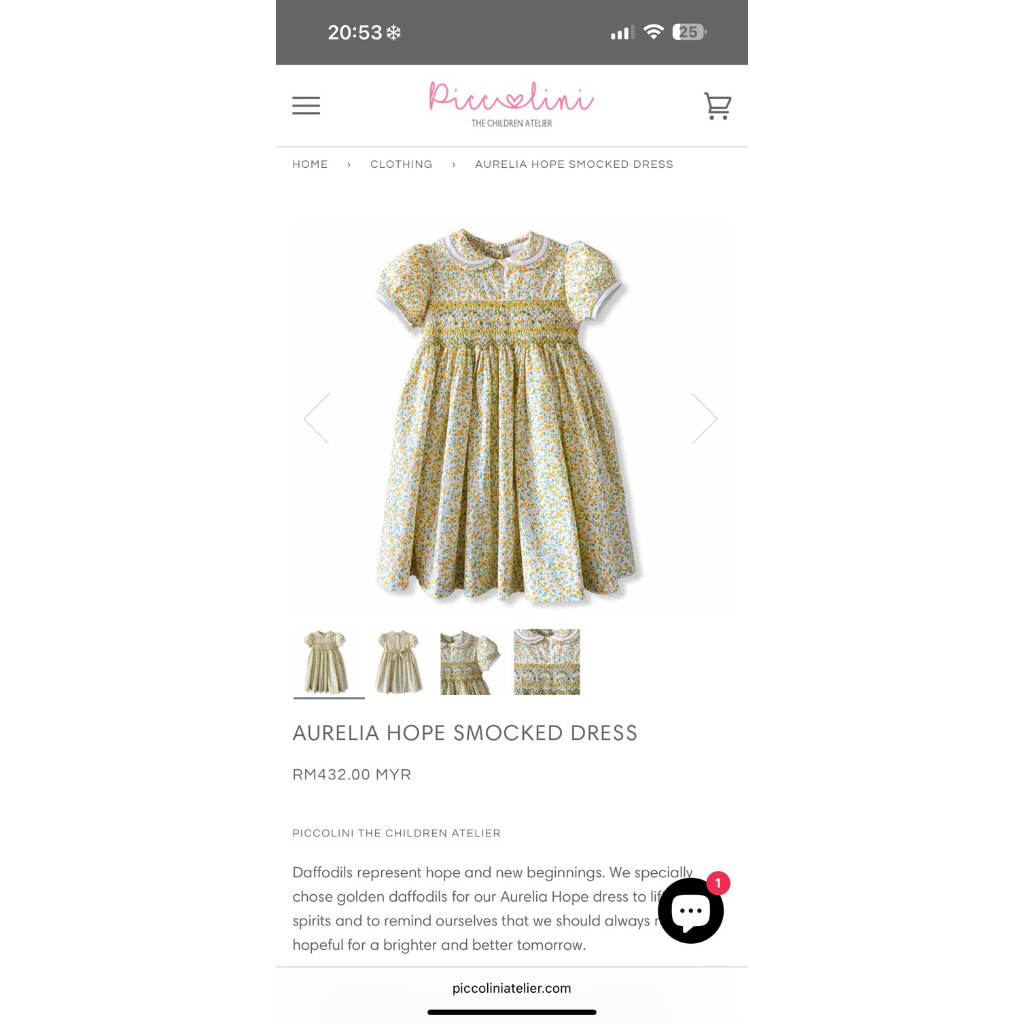 Piccolini Yellow smock maroon dress smock dress bunga dress anak dress bayi bukan sarah louise annaf