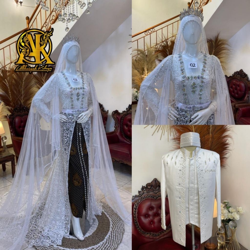 Couple kebaya akad pengantin ekor / kebaya akad nikah modern