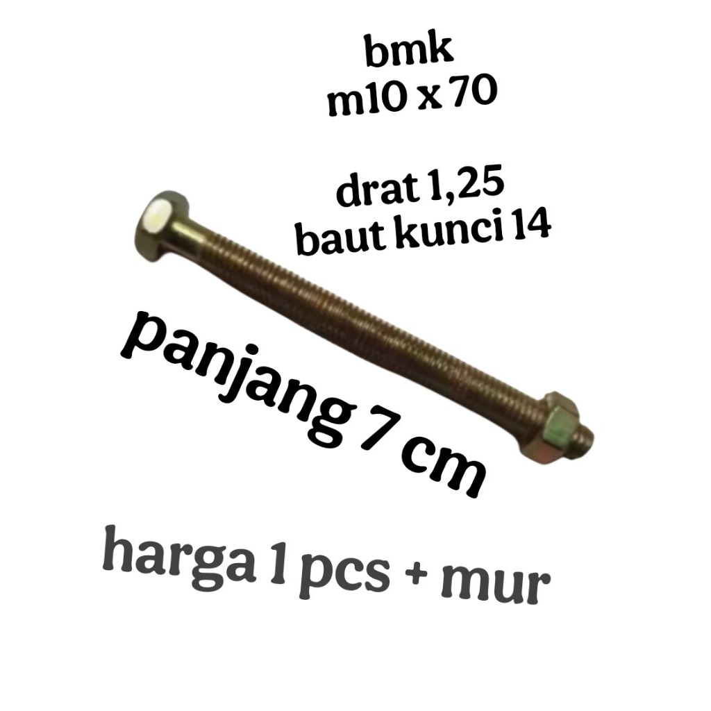Baut14 7cm/baut mur kuning m10 x 70mm panjang 7 cm/1pcs drat 1,25 halus