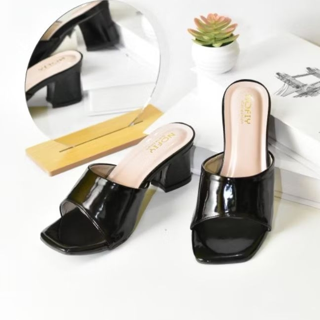 Sandal wanita hak tahu 5cm sendal heels wanita motif slop