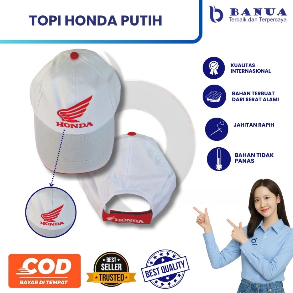 Topi Honda Putih | Topi Mekanik Honda | Topi Honda | Topi Kerja Pria | Topi AHASS | Topi Kerja Putih