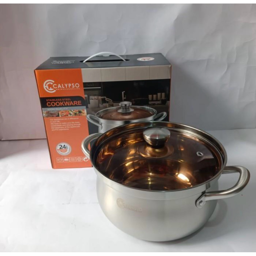 Panci Sup Calypso Stainless Steel Tebal Tutup Kaca 24cm C 568 / Panci Sup